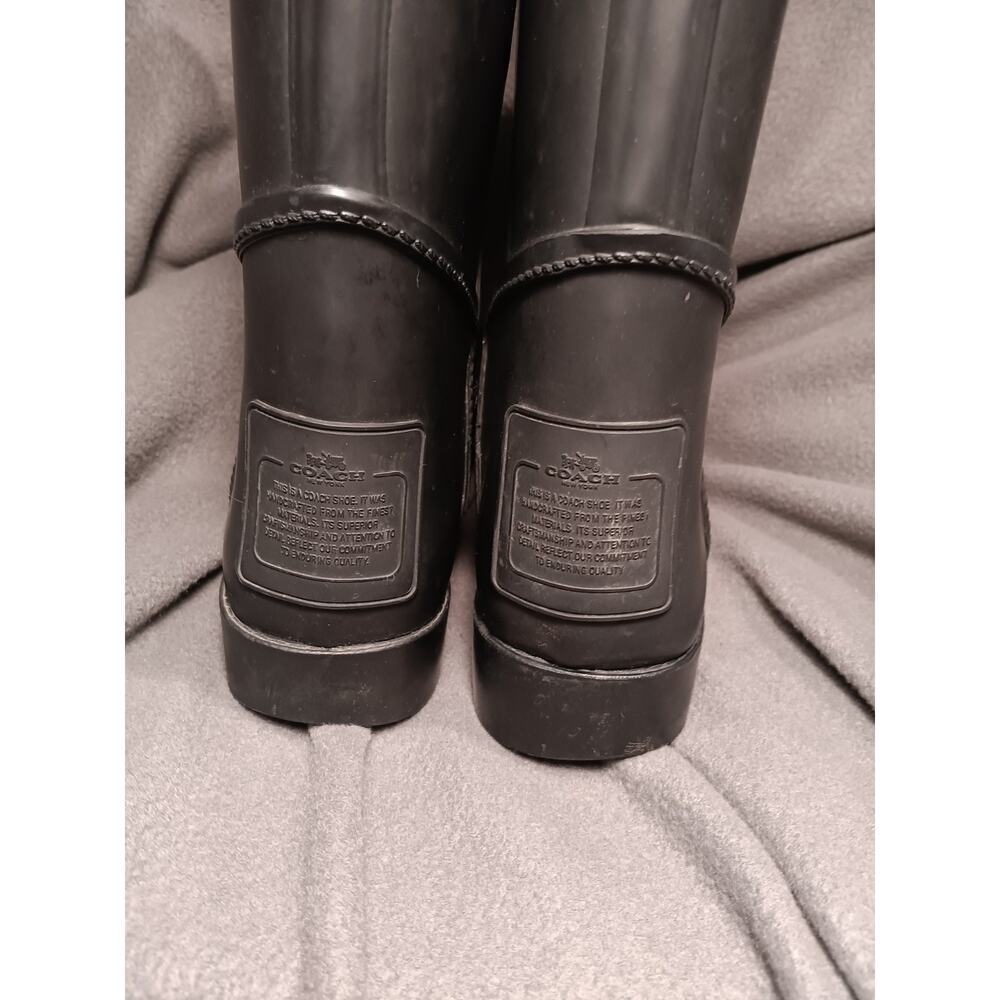 Coach Tristee Matte Black Rubber Mid‑Calf Rain Boots Laced Back Detail US 9B - Picture 3 of 8